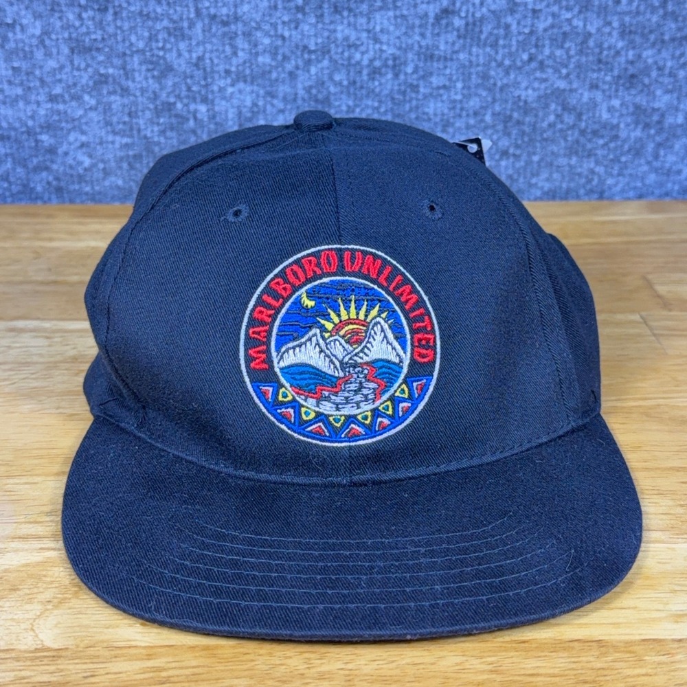 Vintage Marlboro Unlimited Gear Hat Black Cotton Adventure Patch Cap New